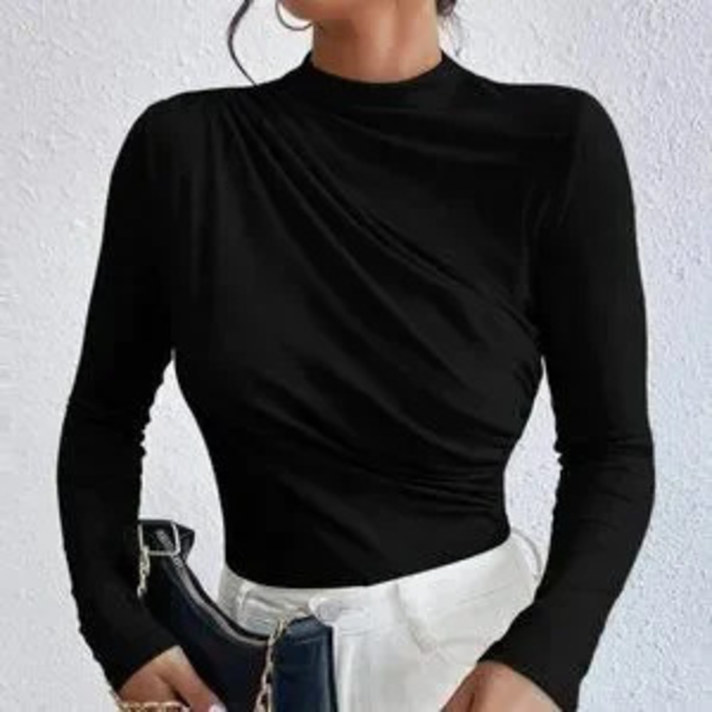 ZARA Minimalist Ruched Solid Bodysuit black